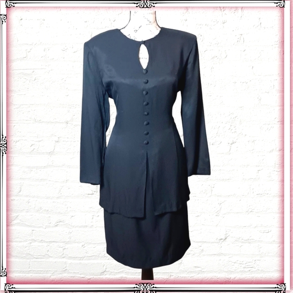 Vintage J.B.S. Black Lagonlook Suit Dress Size 12P
